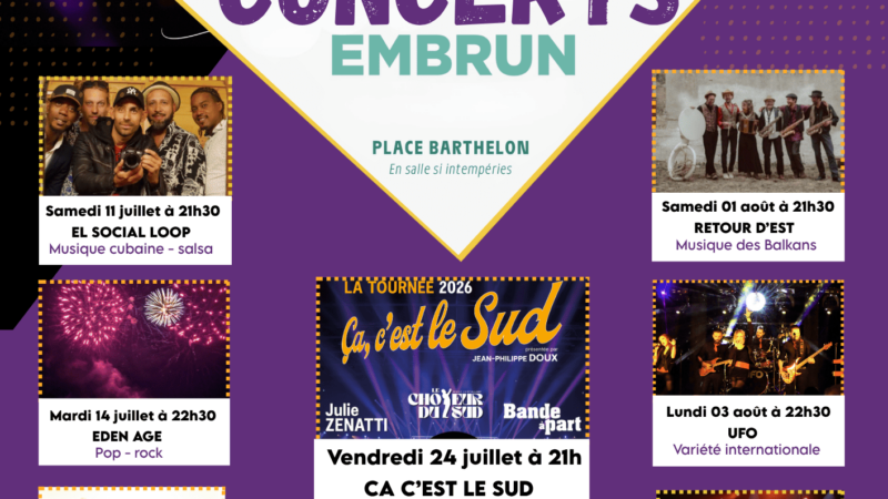 Soirées concert  Embrun  du 11 juillet au 6 août 2026